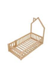 Living and Home House-Shaped Headboard Floor Bed Frame with Guardrails in Natural - thumbnail 1