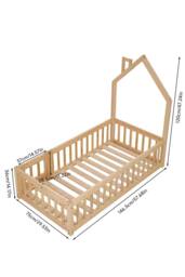 Living and Home House-Shaped Headboard Floor Bed Frame with Guardrails in Natural - thumbnail 2