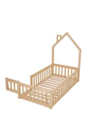 Living and Home House-Shaped Headboard Floor Bed Frame with Guardrails in Natural - thumbnail 4