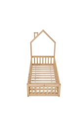 Living and Home House-Shaped Headboard Floor Bed Frame with Guardrails in Natural - thumbnail 3