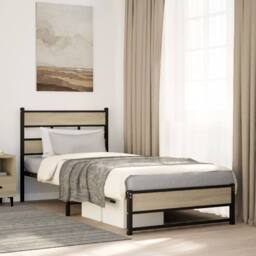 Berkfield Home Metal Bed Frame without Mattress Sonoma Oak 90x190 cm Single in Brown - thumbnail 2
