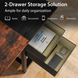 Costway 120 cm Home Office Desk Writing Desk Modern Computer Workstation with 2 Drawers in Brown - thumbnail 3