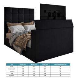 KDMD Luther Upholstered Black TV Bed Frame - Size: Single - thumbnail 6
