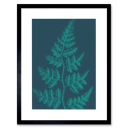 "Artery8 Wall Art Print Navy & Teal Fern Leaf Art Black Framed 9x7 inch - Size: W7"" x H9""" - thumbnail 1