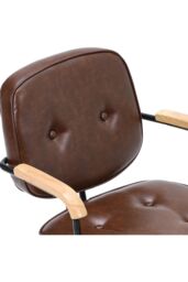 Living and Home Leather Office Chair with Wood Armrests in Brown - thumbnail 4