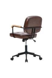 Living and Home Leather Office Chair with Wood Armrests in Brown - thumbnail 3