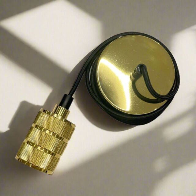 CGC Lighting 'Sydney' II Gold Knurled Two Band 1.5m adjustable E27 Ceiling Pendant & Matching ceiling Rose - image 1