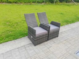 Fimous Rattan Garden Furniture Gas Fire Pit Round Dining Table & Chairs 6 Seater Plus Round Table in Dark Grey - thumbnail 4