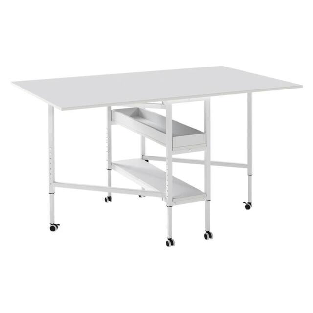 Nordara Folding Adjustable Sewing Craft Desk with Storage Drawers in White - Size: 100 cm x 15 cm - image 1