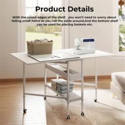 Nordara Folding Adjustable Sewing Craft Desk with Storage Drawers in White - Size: 100 cm x 15 cm - thumbnail 3