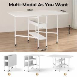 Nordara Folding Adjustable Sewing Craft Desk with Storage Drawers in White - Size: 100 cm x 15 cm - thumbnail 4