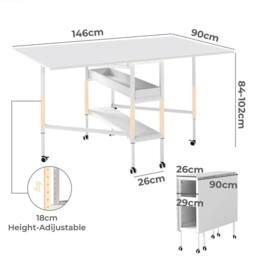 Nordara Folding Adjustable Sewing Craft Desk with Storage Drawers in White - Size: 100 cm x 15 cm - thumbnail 2