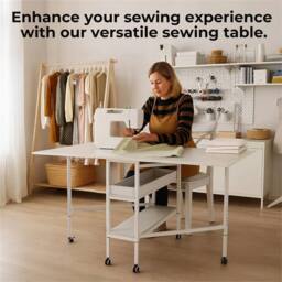 Nordara Folding Adjustable Sewing Craft Desk with Storage Drawers in White - Size: 100 cm x 15 cm - thumbnail 6