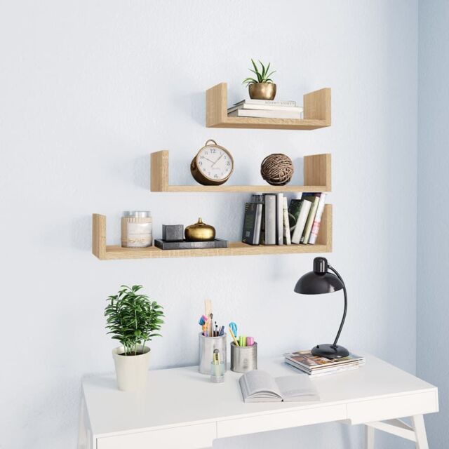 Berkfield Home Wall Display Shelf 3 pcs Sonoma Oak Engineered Wood in Brown - image 1