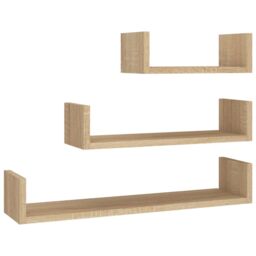 Berkfield Home Wall Display Shelf 3 pcs Sonoma Oak Engineered Wood in Brown - thumbnail 2
