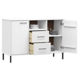 Berkfield Home Sideboard with Metal Legs White 113x40x77 cm Solid Wood OSLO - Size: 113 x 40 x 77 cm - thumbnail 3