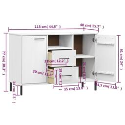 Berkfield Home Sideboard with Metal Legs White 113x40x77 cm Solid Wood OSLO - Size: 113 x 40 x 77 cm - thumbnail 8