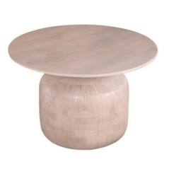 Indian Hub Valencia Round Coffee Table - Cane & Mango Wood - L80 x W80 x H45 cm in Natural - thumbnail 2
