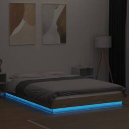 Berkfield Home Durable Bed Frame with LED Lights without Mattress Sonoma Oak 120 in Light Oak - Size: Small Double - thumbnail 4