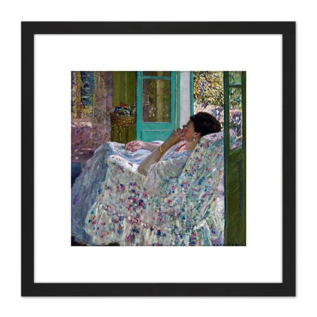 Artery8 Frieseke Afternoon Yellow Room 1910 Painting 8X8 Inch Square Wooden Framed Wall Art Print Picture with Mount in Black - image 1