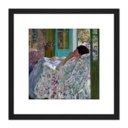 Artery8 Frieseke Afternoon Yellow Room 1910 Painting 8X8 Inch Square Wooden Framed Wall Art Print Picture with Mount in Black - thumbnail 1
