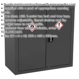 Loops CoSHH Substance Cabinet - 900 x 460 x 900mm - Two Doors - 2-Point Key Lock - thumbnail 2