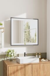 Living and Home Black Wall-mounted LED Mirror Cabinet with Double-Sided Door