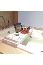 Living and Home Multifunction Expandable Bamboo Wooden Bathtub Caddy Tray in White - thumbnail 5