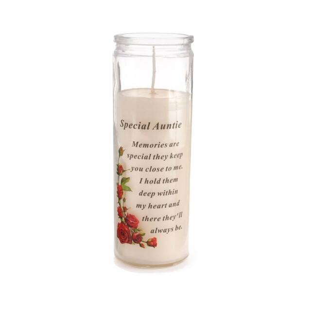 David Fischhoff Graveside Memorial Glass Candle - Special Auntie in White