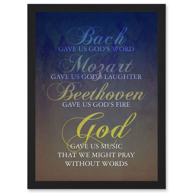 Artery8 Bach Mozart Beethoven God Pray Quote Religious Typography Blue Artwork Framed Wall Art Print A4 in Black - image 1