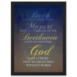 Artery8 Bach Mozart Beethoven God Pray Quote Religious Typography Blue Artwork Framed Wall Art Print A4 in Black - thumbnail 1