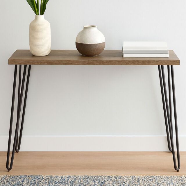 Orsina Spacious Borough Console Table, Sleek Hairpin Legs Hallway Table, Wooden Top Console Table For Living Room in Natural - image 1