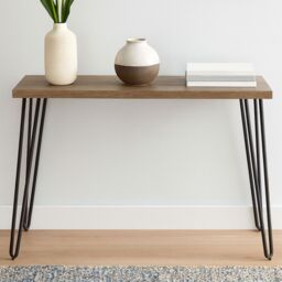 Orsina Spacious Borough Console Table, Sleek Hairpin Legs Hallway Table, Wooden Top Console Table For Living Room in Natural - thumbnail 1
