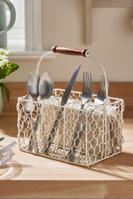 Dibor Cream Farmhouse Chicken Wire Kitchen Storage Cutlery Caddy Gift Idea - Size: Medium - image 1