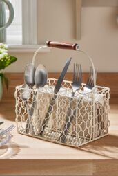 Dibor Cream Farmhouse Chicken Wire Kitchen Storage Cutlery Caddy Gift Idea - Size: Medium - thumbnail 1