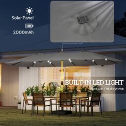 OUTSUNNY Double Sided Garden Parasol w/ 48 Solar LED Lights 4.6m Light Grey - Size: 4.5m - thumbnail 5