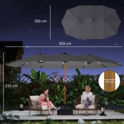 OUTSUNNY Double Sided Garden Parasol w/ 48 Solar LED Lights 4.6m Light Grey - Size: 4.5m - thumbnail 3