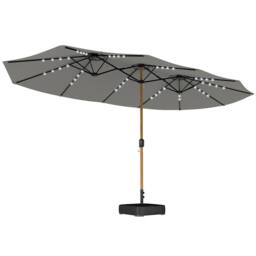 OUTSUNNY Double Sided Garden Parasol w/ 48 Solar LED Lights 4.6m Light Grey - Size: 4.5m - thumbnail 2