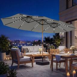 OUTSUNNY Double Sided Garden Parasol w/ 48 Solar LED Lights 4.6m Light Grey - Size: 4.5m - thumbnail 1