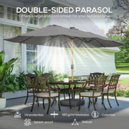 OUTSUNNY Double Sided Garden Parasol w/ 48 Solar LED Lights 4.6m Light Grey - Size: 4.5m - thumbnail 4