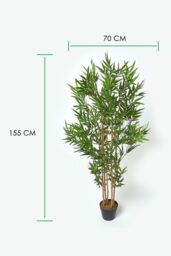 Homescapes Luxury 5ft Bamboo Tree Artificial Plant, Real Stem, Black Pot, 155cm in Green - thumbnail 4