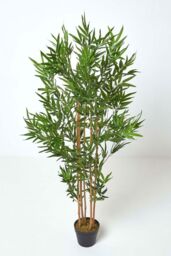 Homescapes Luxury 5ft Bamboo Tree Artificial Plant, Real Stem, Black Pot, 155cm in Green
