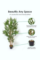 Homescapes Luxury 5ft Bamboo Tree Artificial Plant, Real Stem, Black Pot, 155cm in Green - thumbnail 2