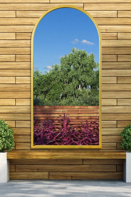 "MirrorOutlet Gold Metal Framed Arched Wall Garden Mirror 55"" X 27.5"" (140 X 70CM) - Size: 1 Pack" - image 1