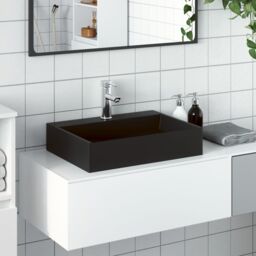 Berkfield Home Wash Basin 50x38x11 cm Mineral Cast/Marble Cast Matt Black - Size: 50 x 38 x 11 cm - thumbnail 1