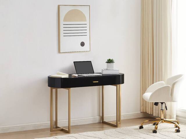 Vente-unique Console Desk With 1 Drawer - Lacquered MDF & Metal - Black & Gold - image 1