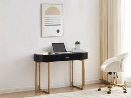Vente-unique Console Desk With 1 Drawer - Lacquered MDF & Metal - Black & Gold - thumbnail 3