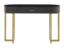 Vente-unique Console Desk With 1 Drawer - Lacquered MDF & Metal - Black & Gold - thumbnail 2