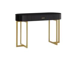 Vente-unique Console Desk With 1 Drawer - Lacquered MDF & Metal - Black & Gold - thumbnail 4