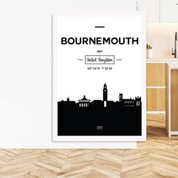 ARTZE Bournemouth Black & White City Skyline Framed Print SIZE: A2 with White Frame - Size: A4 - thumbnail 2